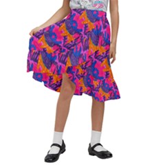 Purple Design Scrapbooking Blue Kids  Ruffle Flared Wrap Midi Skirt by Grandong