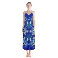 Oilpainting Blue Flowers In The Peaceful Night Button Up Chiffon Maxi Dress by pepitasart