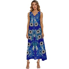 Oilpainting Blue Flowers In The Peaceful Night V-neck Sleeveless Loose Fit Overalls by pepitasart