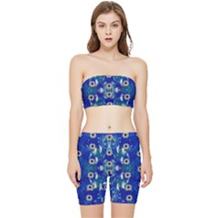 Oilpainting Blue Flowers In The Peaceful Night Stretch Shorts And Tube Top Set by pepitasart