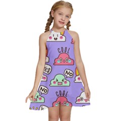 Cloud-seamless-pattern -- Kids  Halter Collar Waist Tie Chiffon Dress by pakminggu