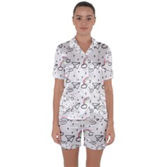 Cute-art-print-pattern Satin Short Sleeve Pajamas Set by pakminggu