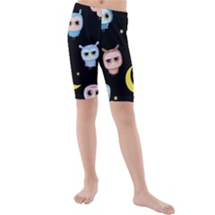 Cute-owl-doodles-with-moon-star-seamless-pattern Kids  Mid Length Swim Shorts by pakminggu