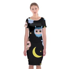 Cute-owl-doodles-with-moon-star-seamless-pattern Classic Short Sleeve Midi Dress by pakminggu