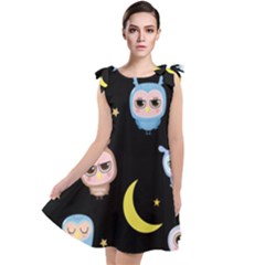 Cute-owl-doodles-with-moon-star-seamless-pattern Tie Up Tunic Dress by pakminggu