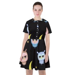 Cute-owl-doodles-with-moon-star-seamless-pattern Sailor Dress by pakminggu