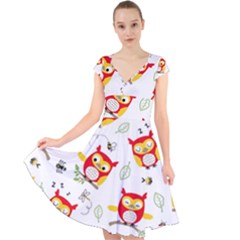 Seamless-pattern-vector-owl-cartoon-with-bugs Cap Sleeve Front Wrap Midi Dress by pakminggu