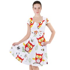 Seamless-pattern-vector-owl-cartoon-with-bugs Cap Sleeve Midi Dress by pakminggu