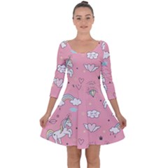 Cute-unicorn-seamless-pattern Quarter Sleeve Skater Dress by pakminggu