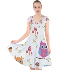 Forest-seamless-pattern-with-cute-owls Cap Sleeve Front Wrap Midi Dress by pakminggu