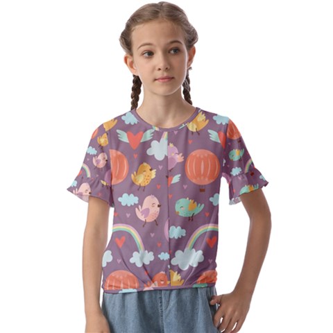 Cute-seamless-pattern-with-doodle-birds-balloons Kids  Cuff Sleeve Scrunch Bottom Tee by pakminggu