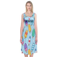 Cute-kawaii-ice-cream-seamless-pattern Midi Sleeveless Dress by pakminggu