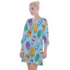 Cute-kawaii-ice-cream-seamless-pattern Open Neck Shift Dress by pakminggu