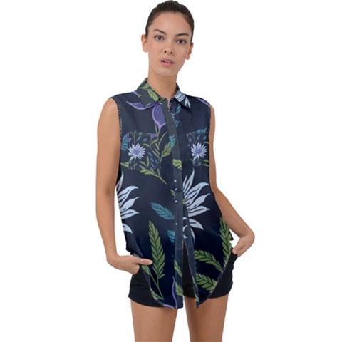 Abstract Floral- Ultra-stead Pantone Fabric Sleeveless Chiffon Button Shirt by shoopshirt