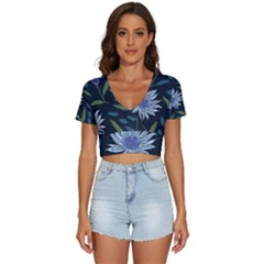 Abstract Floral- Ultra-stead Pantone Fabric V-neck Crop Top by shoopshirt