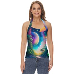 Jungle Moon Light Plants Space Basic Halter Top by uniart180623