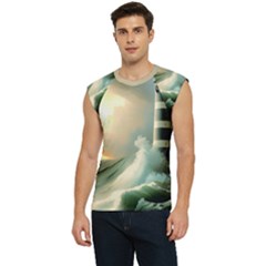 Sea Ocean Waves Lighthouse Nature Men s Raglan Cap Sleeve T-shirt by uniart180623