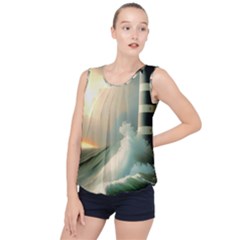 Sea Ocean Waves Lighthouse Nature Bubble Hem Chiffon Tank Top by uniart180623