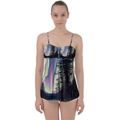 Northern Lights Aurora Borealis Babydoll Tankini Top by uniart180623