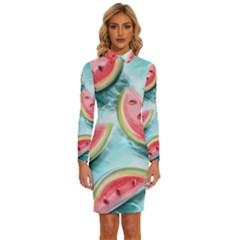 Watermelon Fruit Juicy Summer Heat Long Sleeve Shirt Collar Bodycon Dress by uniart180623