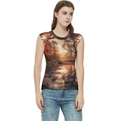 Trees Sunset Mist Women s Raglan Cap Sleeve T-shirt by pakminggu