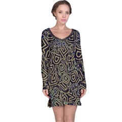 Pattern Abstract Runes Graphic Long Sleeve Nightdress by pakminggu