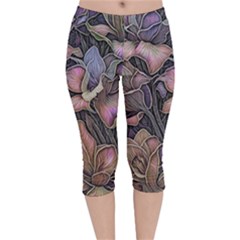 Flowers Iris Plant Velvet Capri Leggings  by pakminggu