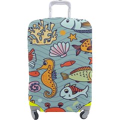 Cartoon Underwater Seamless Pattern With Crab Fish Seahorse Coral Marine Elements Luggage Cover (large) by uniart180623