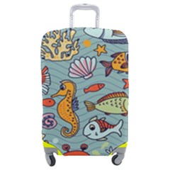 Cartoon Underwater Seamless Pattern With Crab Fish Seahorse Coral Marine Elements Luggage Cover (medium) by uniart180623