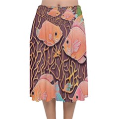 Tropical Fish Velvet Flared Midi Skirt by uniart180623