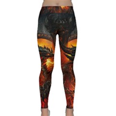 Dragon Art Fire Digital Fantasy Classic Yoga Leggings by Bedest