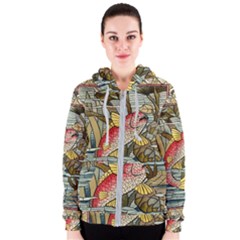 Fish Underwater Cubism Mosaic Women s Zipper Hoodie by Bedest