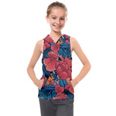 Flower Classic Japanese Art Kids  Sleeveless Hoodie by Cowasu