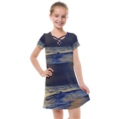 Beautiful Moon Nigh Sky Stars Kids  Cross Web Dress by Cowasu