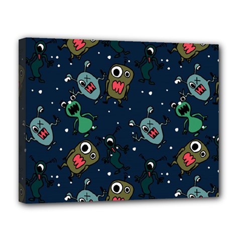 Monster Alien Pattern Seamless Background Canvas 14  X 11  (stretched) by pakminggu