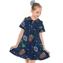 Monster Alien Pattern Seamless Background Kids  Short Sleeve Shirt Dress View1