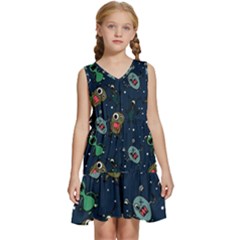 Monster Alien Pattern Seamless Background Kids  Sleeveless Tiered Mini Dress by pakminggu