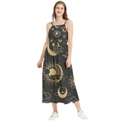 Asian Seamless Pattern With Clouds Moon Sun Stars Vector Collection Oriental Chinese Japanese Korean Boho Sleeveless Summer Dress by pakminggu