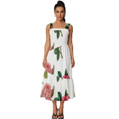 Roses-white Square Neckline Tiered Midi Dress by nateshop