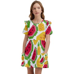 Watermelon -12 Kids  Frilly Sleeves Pocket Dress by nateshop