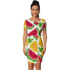 Watermelon -12 Fitted Knot Split End Bodycon Dress by nateshop