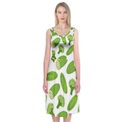 Vegetable Pattern With Composition Broccoli Midi Sleeveless Dress by pakminggu