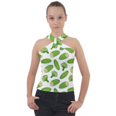 Vegetable Pattern With Composition Broccoli Cross Neck Velour Top by pakminggu