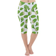 Vegetable Pattern With Composition Broccoli Lightweight Velour Cropped Yoga Leggings by pakminggu