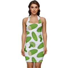 Vegetable Pattern With Composition Broccoli Sleeveless Wide Square Neckline Ruched Bodycon Dress by pakminggu