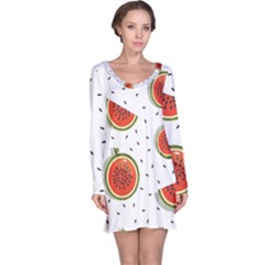 Seamless Background Pattern With Watermelon Slices Long Sleeve Nightdress by pakminggu