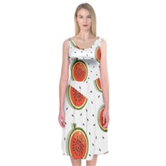 Seamless Background Pattern With Watermelon Slices Midi Sleeveless Dress by pakminggu