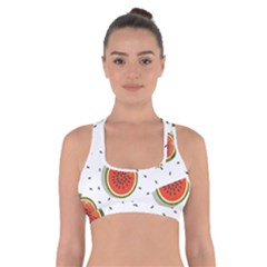 Seamless Background Pattern With Watermelon Slices Cross Back Sports Bra by pakminggu