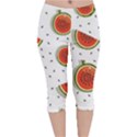 Seamless Background Pattern with Watermelon Slices Velvet Capri Leggings  View1