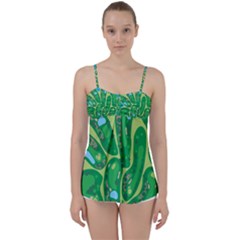 Golf Course Par Golf Course Green Babydoll Tankini Top by Cowasu